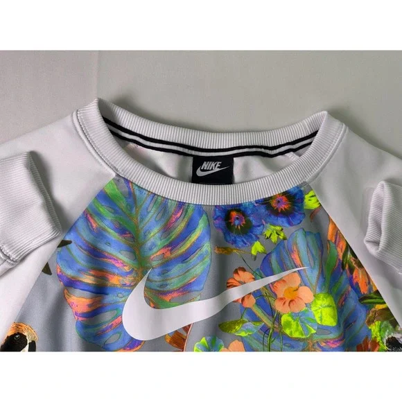 Nike Hyper Femme Tropical Floral Parrot Cropped Sweatshirt Women's Small S White - Picture 2 of 10